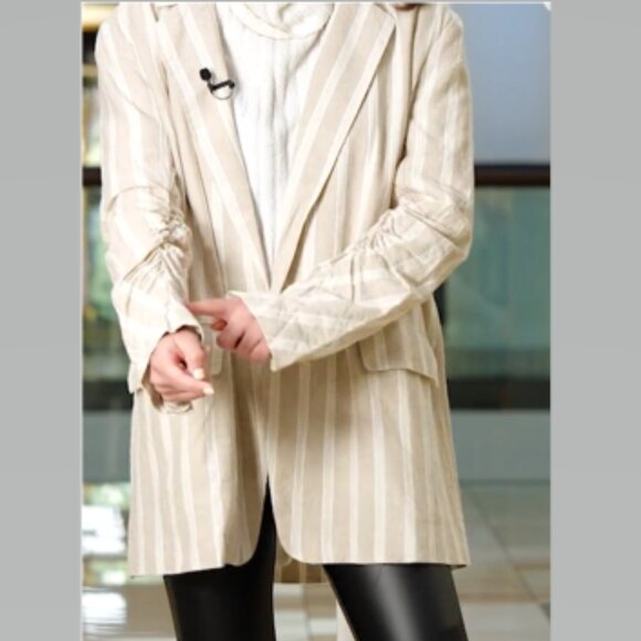 Free People Fern Stripe Oversize Linen Blend Blazer Size S NWT - Picture 6 of 14